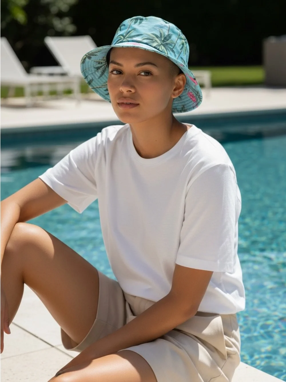 Tropical Flamingo Print Bucket Hat - Aqua Pink with a Reversible feature